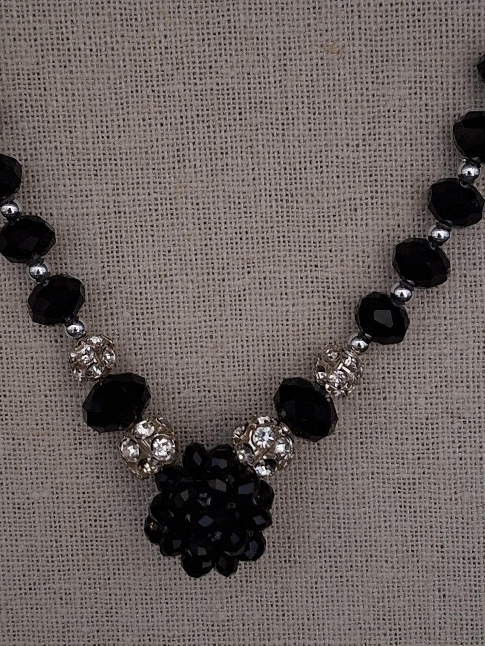 Black Crystal Cluster Statement Necklace -